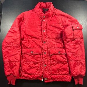Vintage 70s Dunbrooke Pla-Jac Red Puffer Coat/Jacket 36-38 Small Snaps Pockets